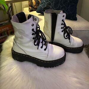 Women's White Lace-Up Boots